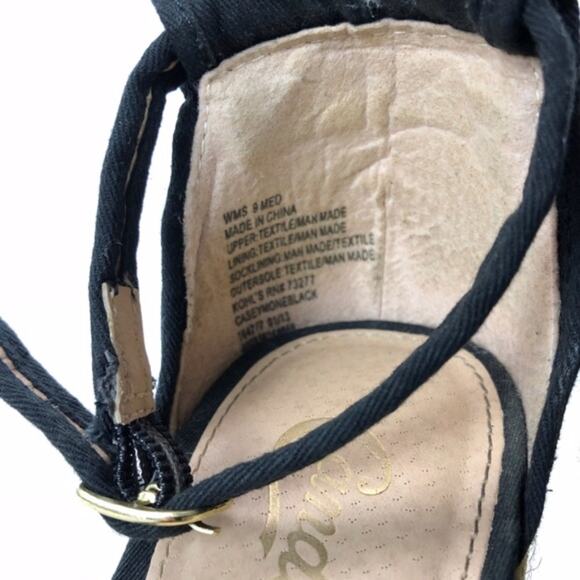 Candie’s 9 M Womens Black Canvas Ankle Strap Espadrille Wedge Sandals - Picture 6 of 8